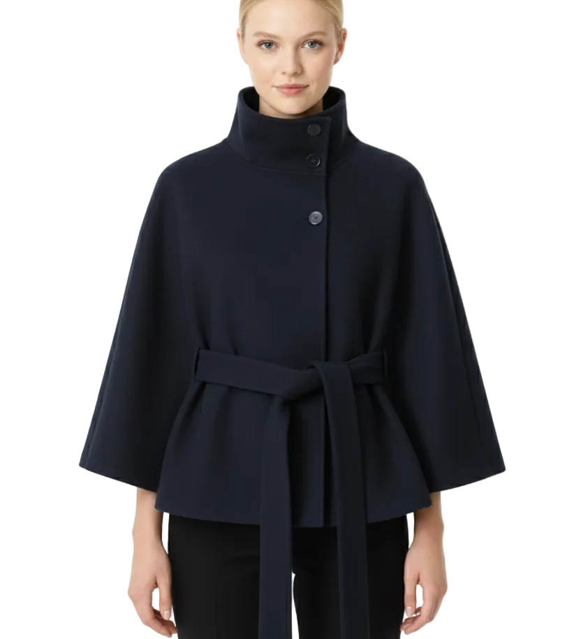 Ivanna Manteau Laine Femme – Col Haut Élégant avec Ceinture Amovible & Coupe Décontractée