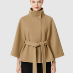 Ivanna Manteau Laine Femme – Col Haut Élégant avec Ceinture Amovible & Coupe Décontractée