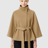 Ivanna Manteau Laine Femme – Col Haut Élégant avec Ceinture Amovible & Coupe Décontractée