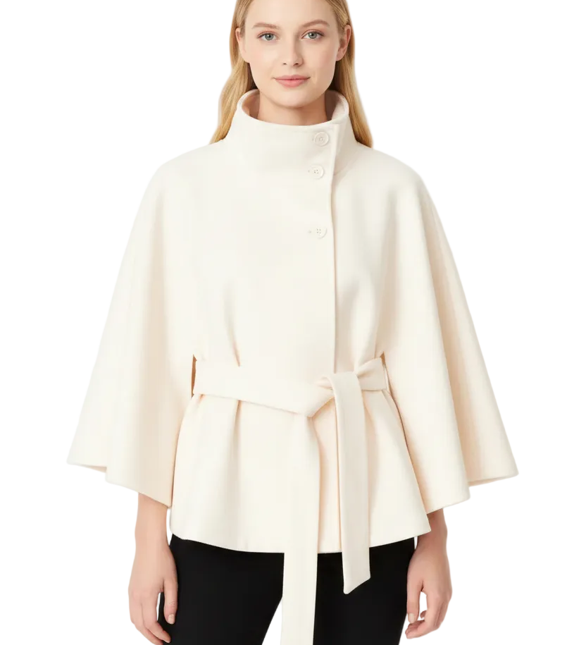 Ivanna Manteau Laine Femme – Col Haut Élégant avec Ceinture Amovible & Coupe Décontractée