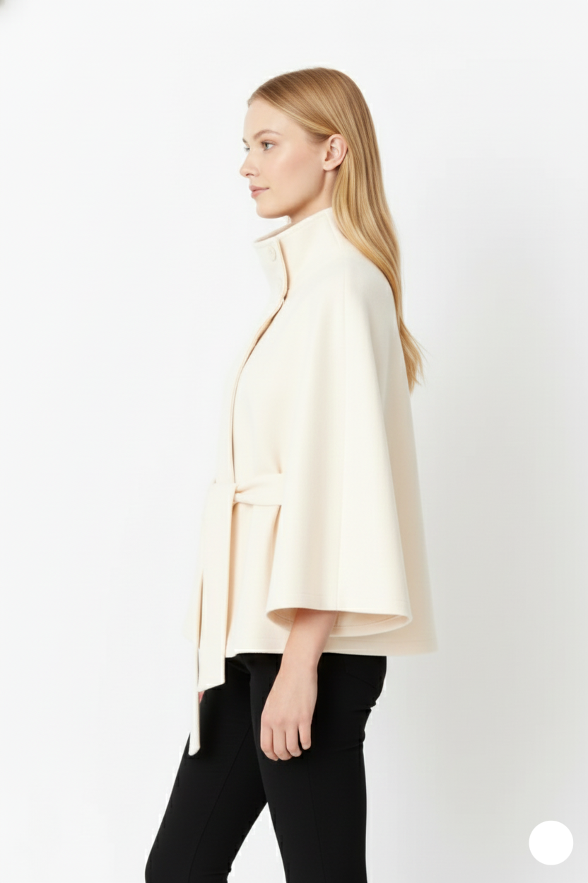 Ivanna Manteau Laine Femme – Col Haut Élégant avec Ceinture Amovible & Coupe Décontractée