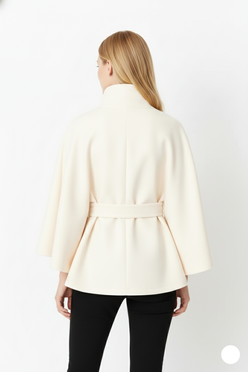 Ivanna Manteau Laine Femme – Col Haut Élégant avec Ceinture Amovible & Coupe Décontractée