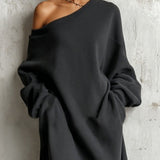 Black Off-shoulder Sweatshirt Maxi Dress