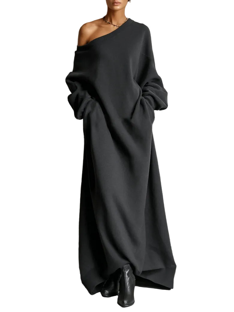Black Off-shoulder Sweatshirt Maxi Dress