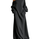 Black Off-shoulder Sweatshirt Maxi Dress