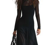 Nina - Vestido maxi preto em tule de corte solto
