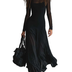 Nina - Vestido maxi preto em tule de corte solto