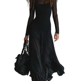 Nina - Vestido maxi preto em tule de corte solto