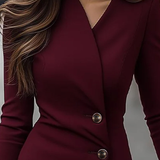 Burgundy Wrap-Style Buttoned Midi Dress