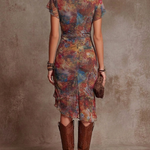Bohemian Abstract Art Print V-neck Pleated Midi Dress