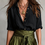 Vera – Completo di due pezzi: maglietta nera e gonna midi verde oliva