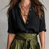 Vera – Completo di due pezzi: maglietta nera e gonna midi verde oliva