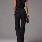 Black Chiffon Ruffled Sleeve Blouse And High-waisted Wide-leg Pants Set