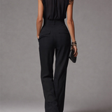 Black Chiffon Ruffled Sleeve Blouse And High-waisted Wide-leg Pants Set
