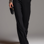 Black Chiffon Ruffled Sleeve Blouse And High-waisted Wide-leg Pants Set