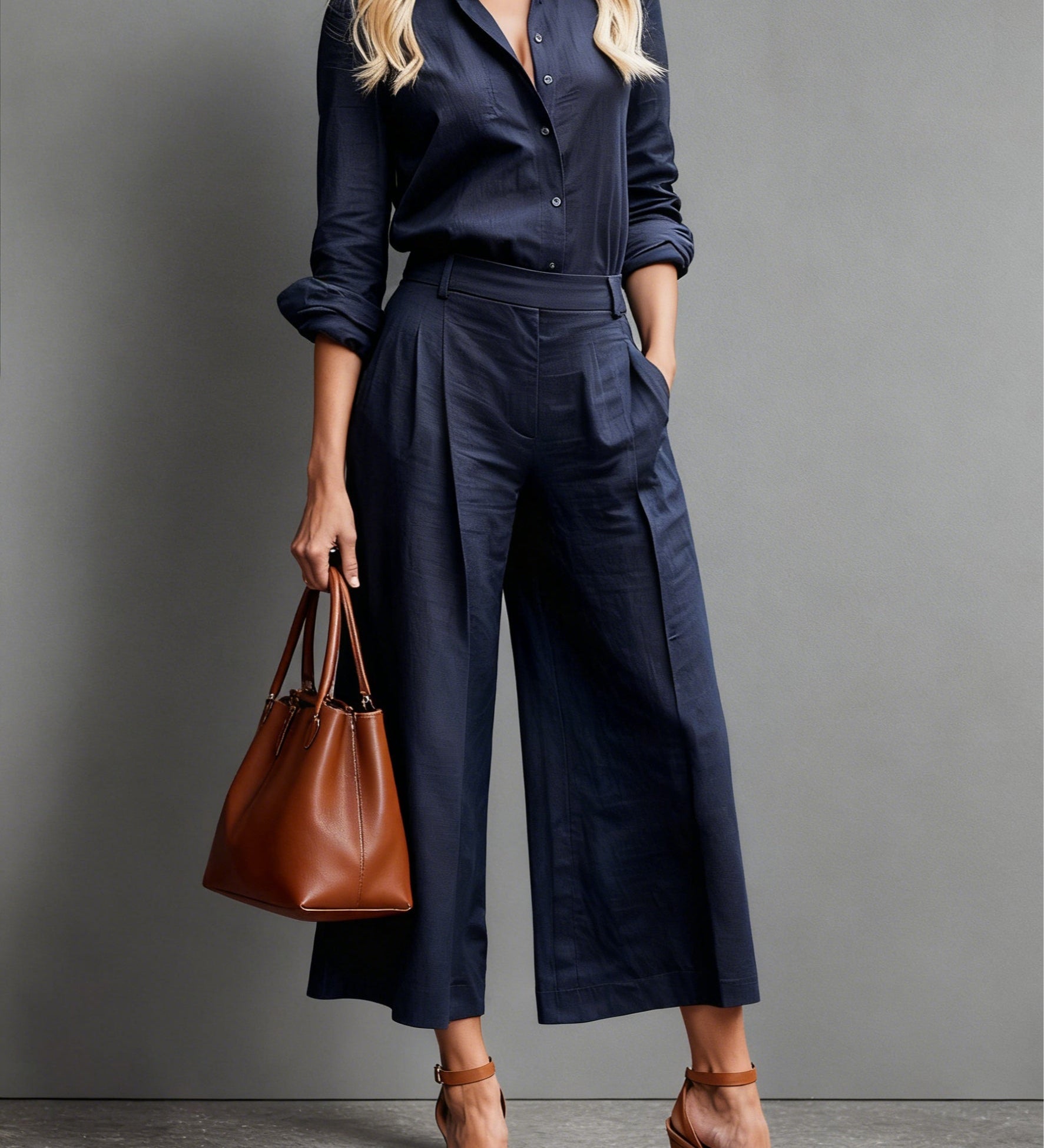 Pink Capri Pants and Loose Shirt Linen Set