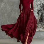Fashion All Black Skinny Turtleneck T-shirt Pleated Skirt Set