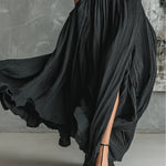 Fashion All Black Skinny Turtleneck T-shirt Pleated Skirt Set
