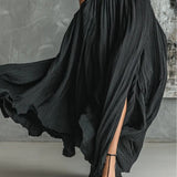 Fashion All Black Skinny Turtleneck T-shirt Pleated Skirt Set