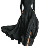Fashion All Black Skinny Turtleneck T-shirt Pleated Skirt Set