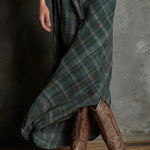 Green Plaid Lapel Single-Breasted Shirt Long Dress