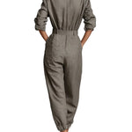 Cotton And Linen Blended Long Sleeve Shirt Jumpsuit