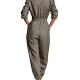 Cotton And Linen Blended Long Sleeve Shirt Jumpsuit