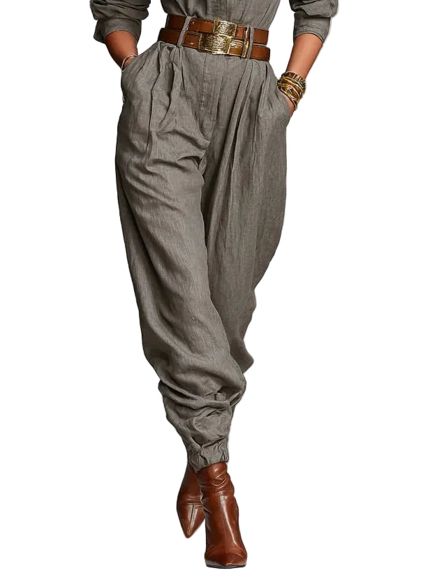 Cotton And Linen Blended Long Sleeve Shirt Jumpsuit