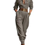 Cotton And Linen Blended Long Sleeve Shirt Jumpsuit