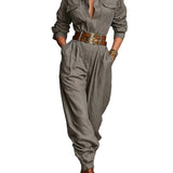 Cotton And Linen Blended Long Sleeve Shirt Jumpsuit