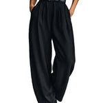 All-black Turtleneck Long-sleeved T-shirt And Straight-leg Pants Two-piece Set (including Belt)