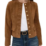 Brown Suede Single-breasted Cropped Jacket
