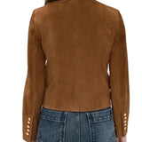 Brown Suede Single-breasted Cropped Jacket