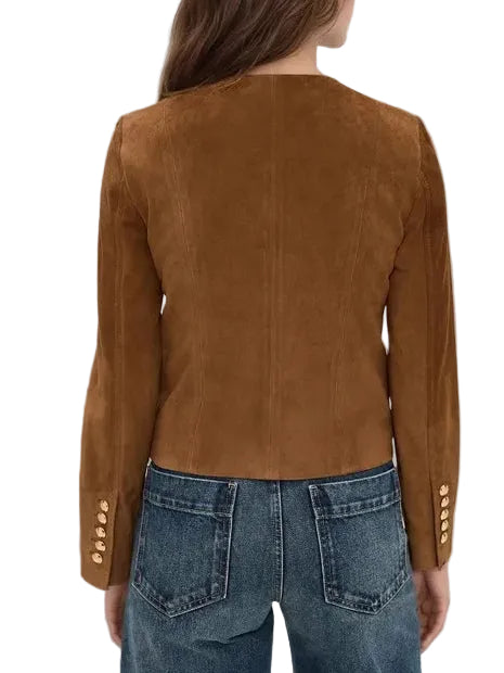 Brown Suede Single-breasted Cropped Jacket
