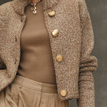 Camel Turtleneck Button-Down Cardigan Sweater