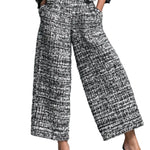 Tweed Print Blend Single-Breasted Cropped Jacket And Wide-Leg Pants Set