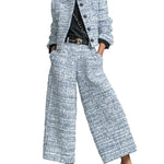 Tweed Print Blend Single-Breasted Cropped Jacket And Wide-Leg Pants Set