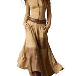 Navy Plaid Paneled Vintage Suede Maxi Dress(with belt)