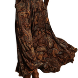 Vintage Stretch Velvet Top and Paisley Print Maxi Skirt Set(with belt)
