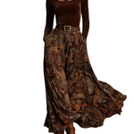 Vintage Stretch Velvet Top and Paisley Print Maxi Skirt Set(with belt)