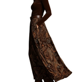 Vintage Stretch Velvet Top and Paisley Print Maxi Skirt Set(with belt)
