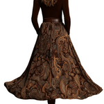 Vintage Stretch Velvet Top and Paisley Print Maxi Skirt Set(with belt)