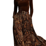 Vintage Stretch Velvet Top and Paisley Print Maxi Skirt Set(with belt)