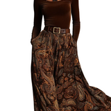 Vintage Stretch Velvet Top and Paisley Print Maxi Skirt Set(with belt)