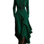 Purple High-neck Asymmetrical Pleated Maxi Dress（Necklace not included）