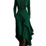 Purple High-neck Asymmetrical Pleated Maxi Dress（Necklace not included）