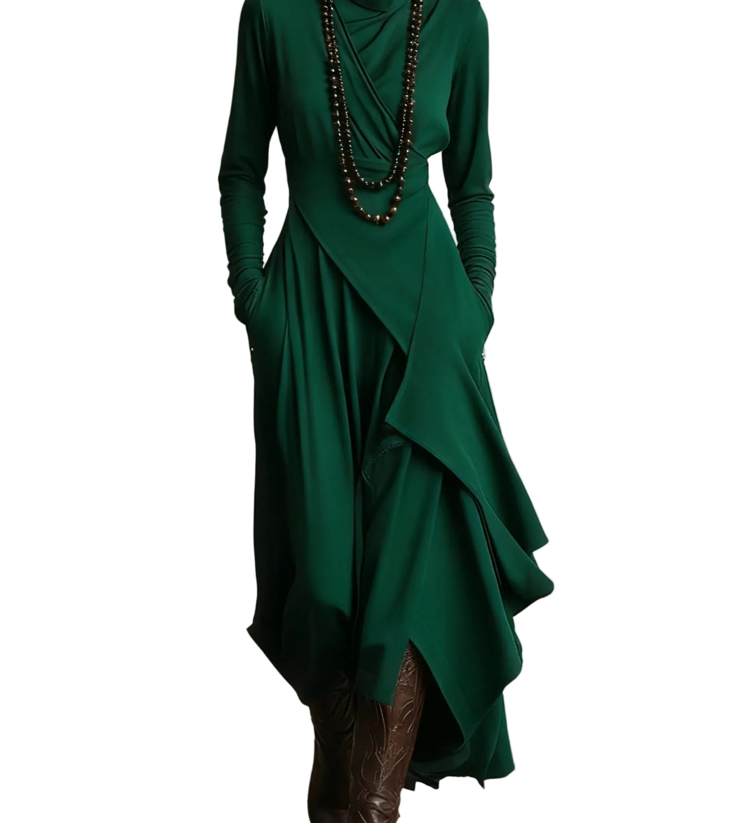 Purple High-neck Asymmetrical Pleated Maxi Dress（Necklace not included）