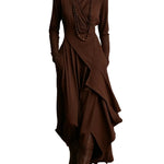 Purple High-neck Asymmetrical Pleated Maxi Dress（Necklace not included）