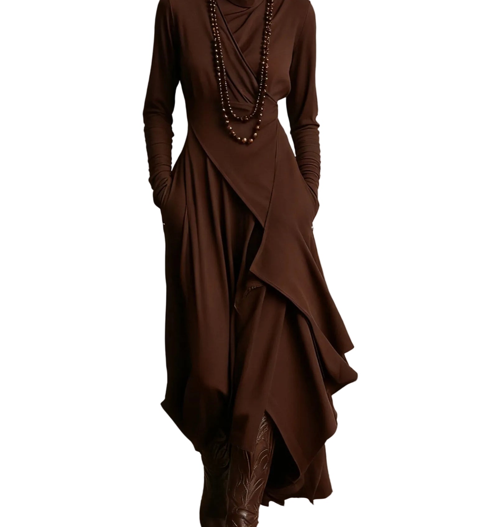 Purple High-neck Asymmetrical Pleated Maxi Dress（Necklace not included）