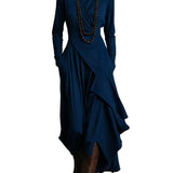 Purple High-neck Asymmetrical Pleated Maxi Dress（Necklace not included）